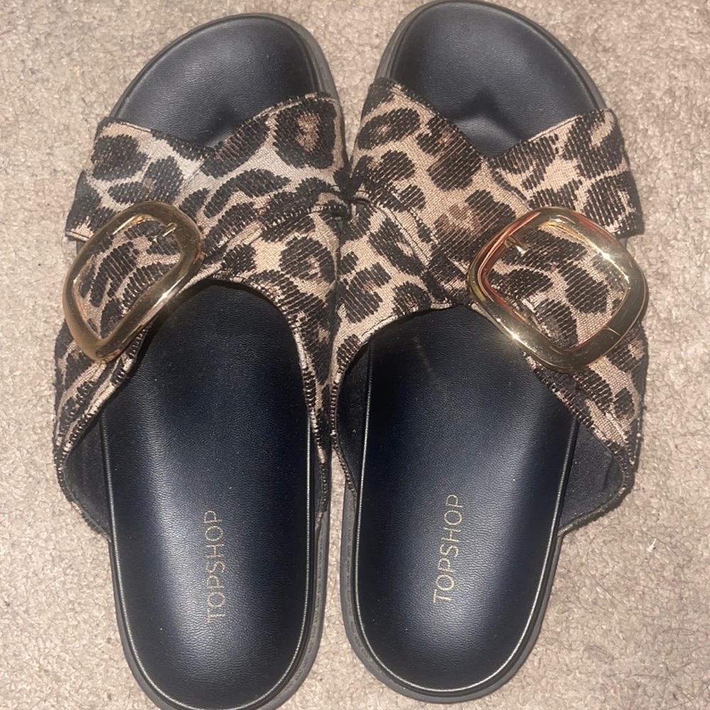 Cheetah print cross cross sandal gold buckle